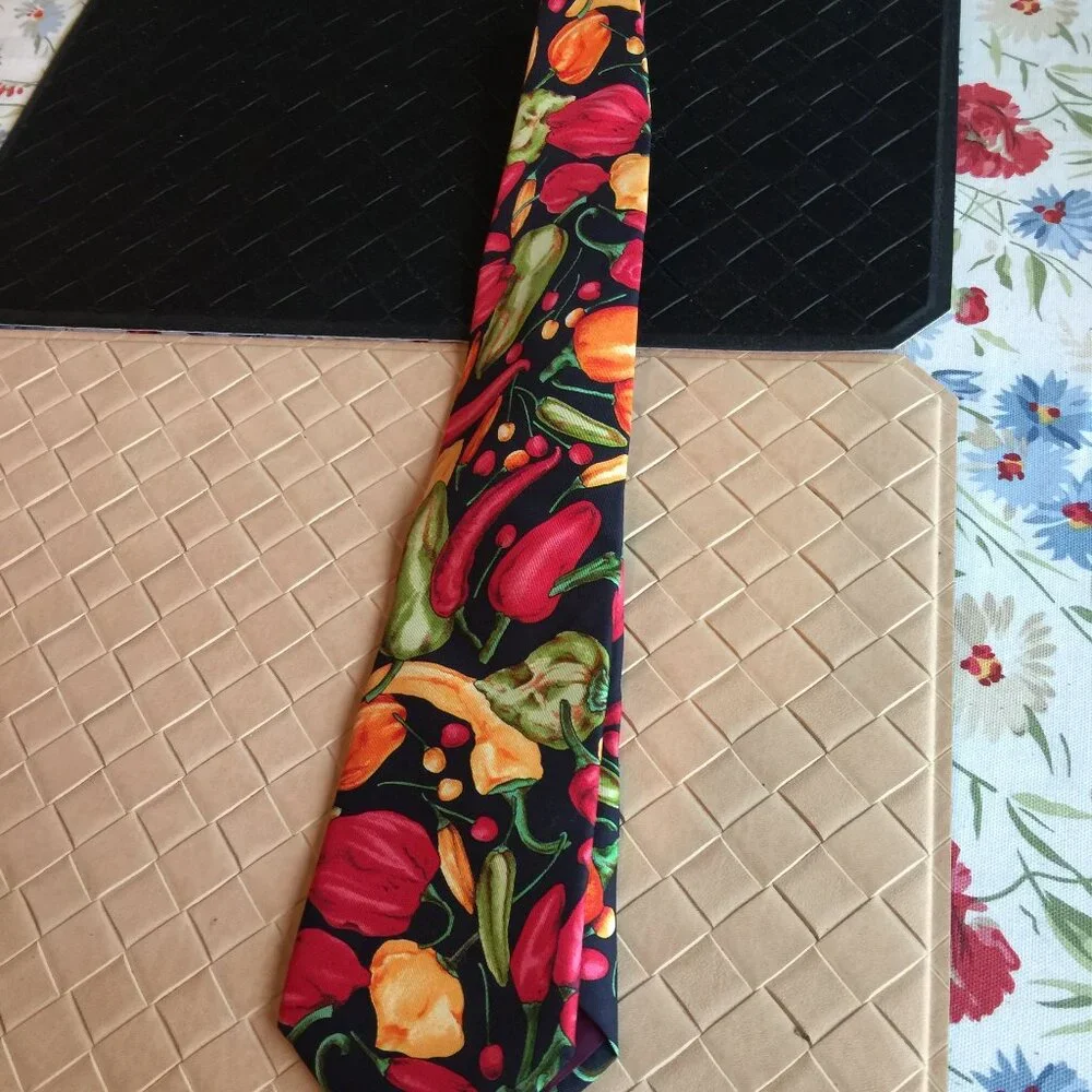Lands' End Chili Peppers Tie 100% Silk